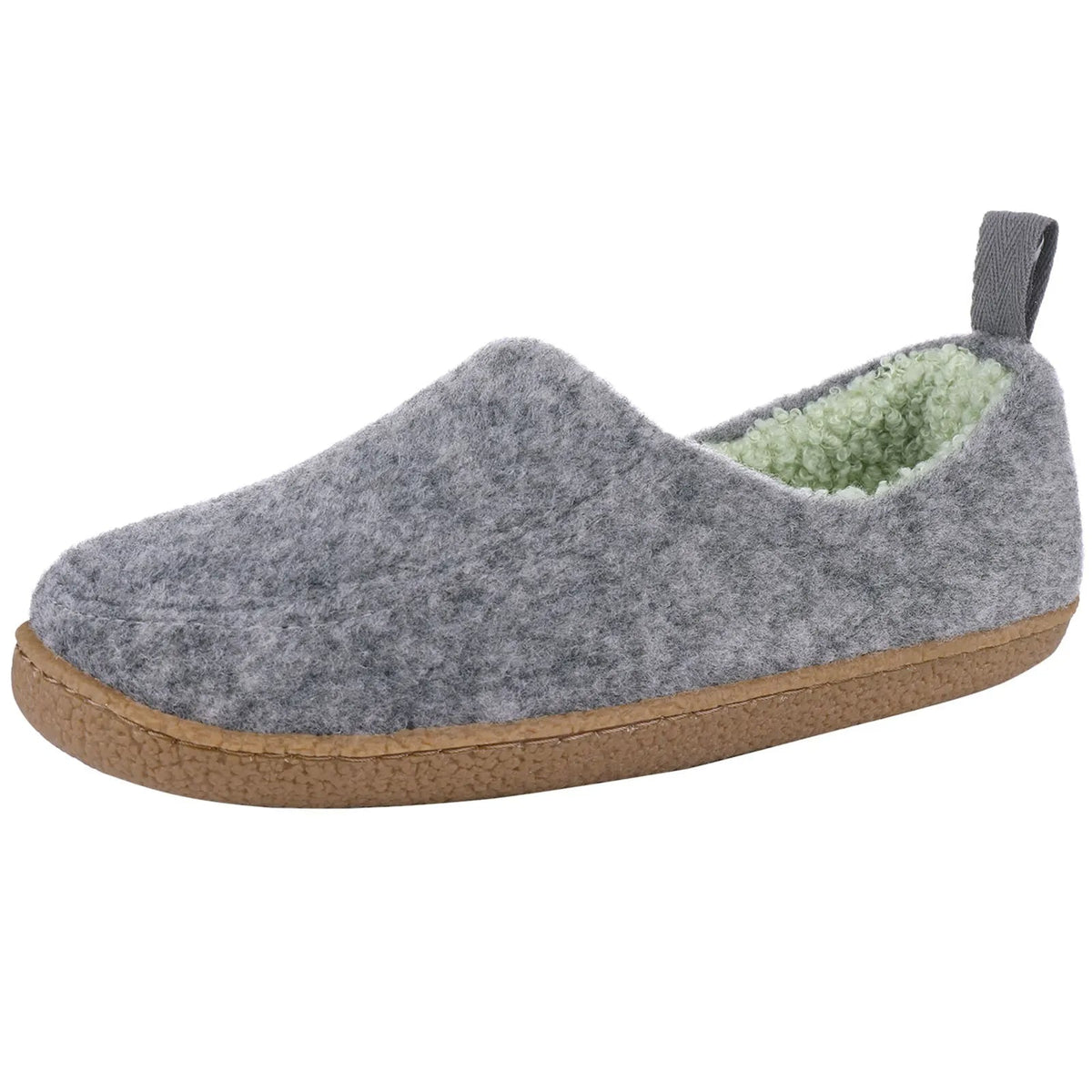 Felt slippers with a teddy lining in a contrasting colour, heel loop and rubber sole - grey