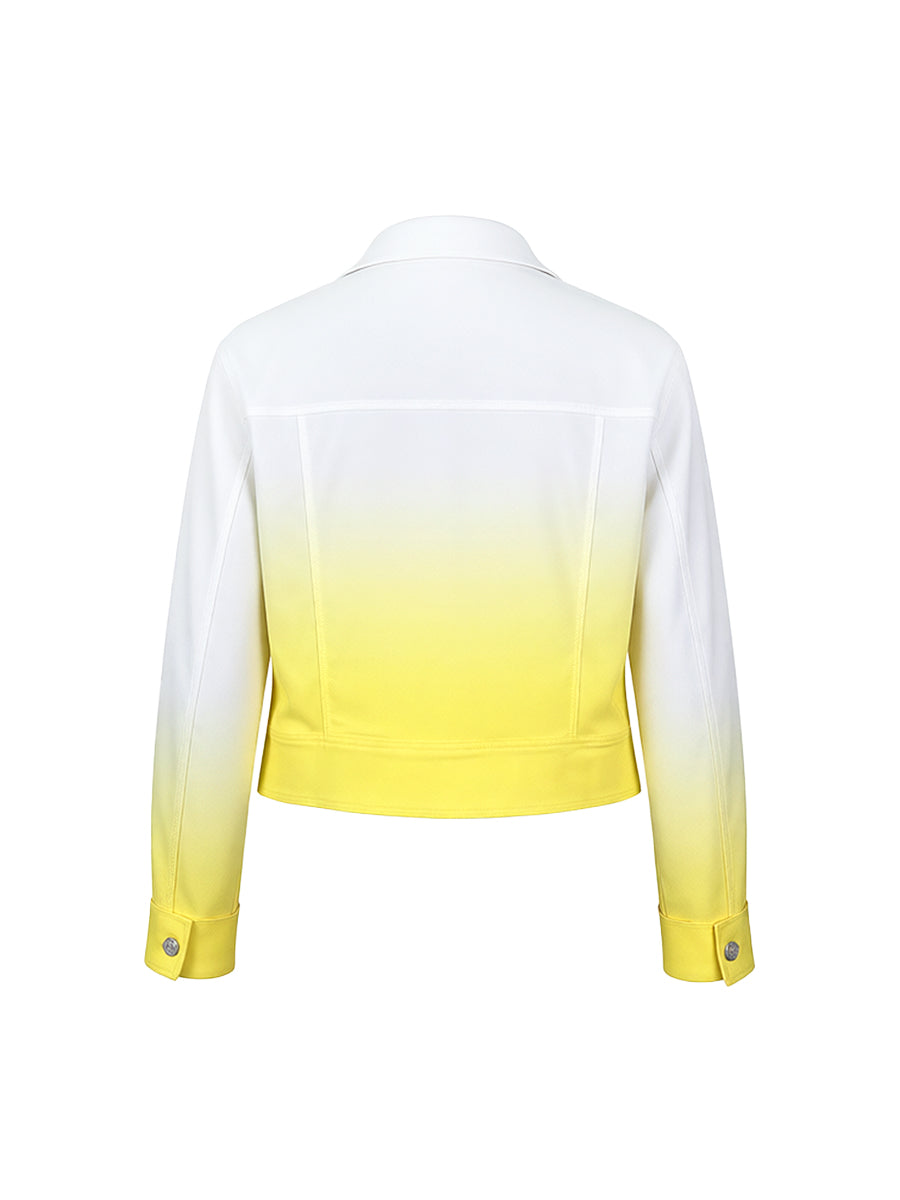 Cropped jacket fading from white at the shoulder to yellow at the hem