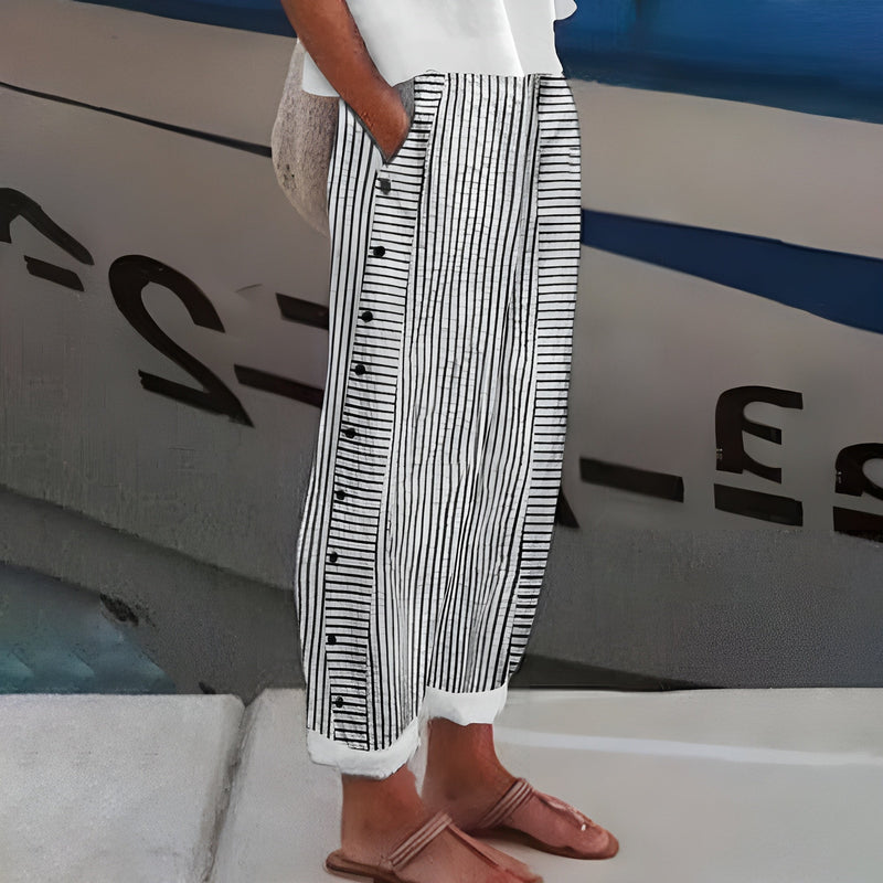 Women's Trousers - Comfortable Pants with Side Pockets in Blue