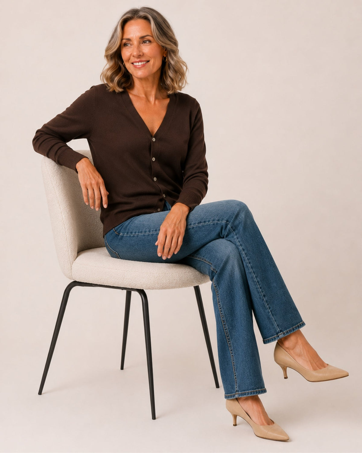 Women's fine knit cardigan with a V-neck and button front