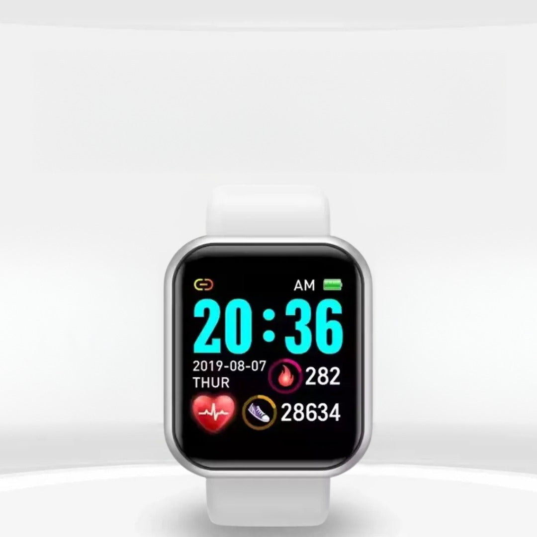 Fitness smartwatch with a colour display and white strap