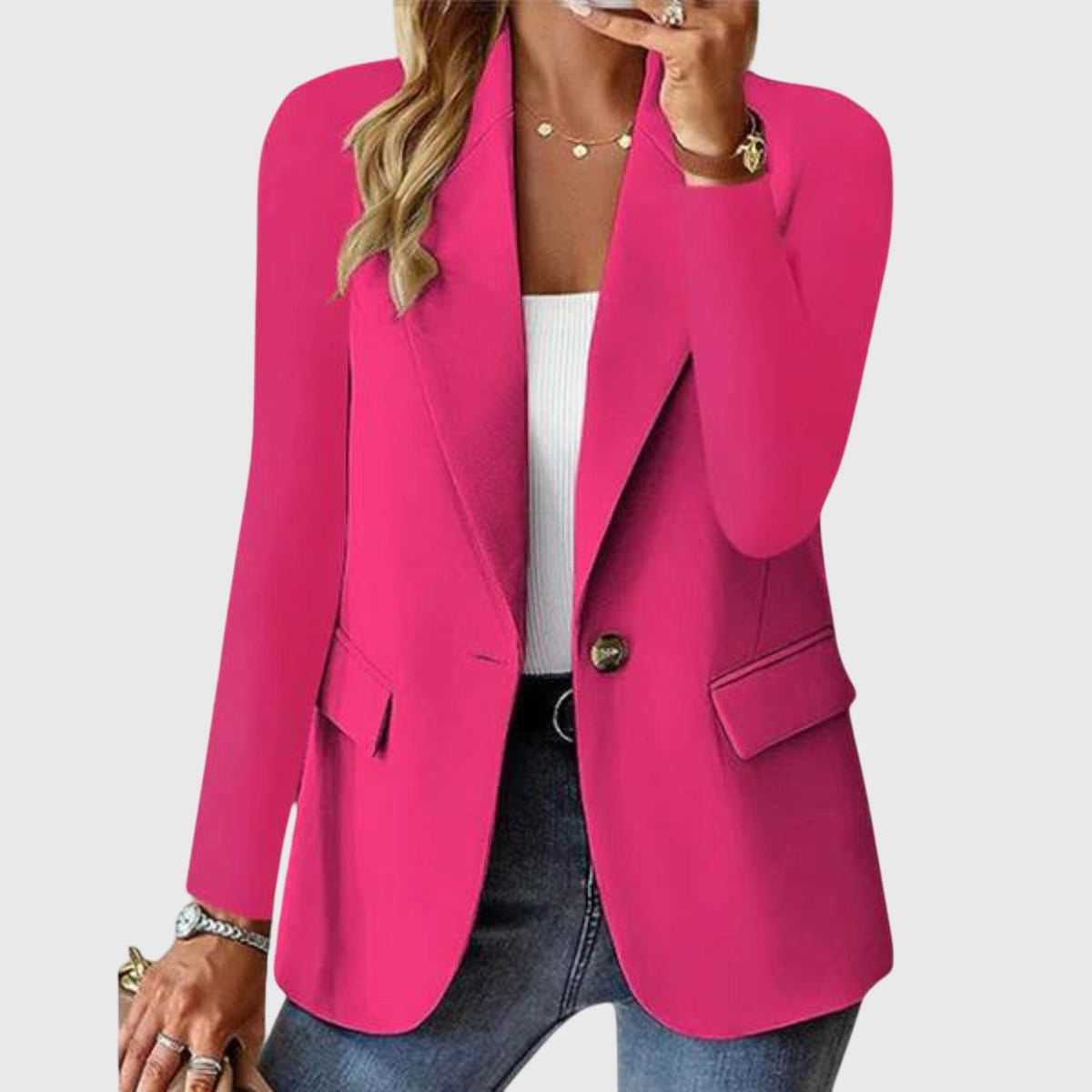 Women's fitted blazer with one button and flap pockets - fuchsia