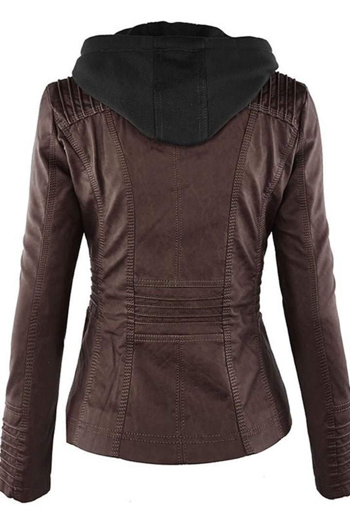 Women's fitted hooded jacket in faux leather