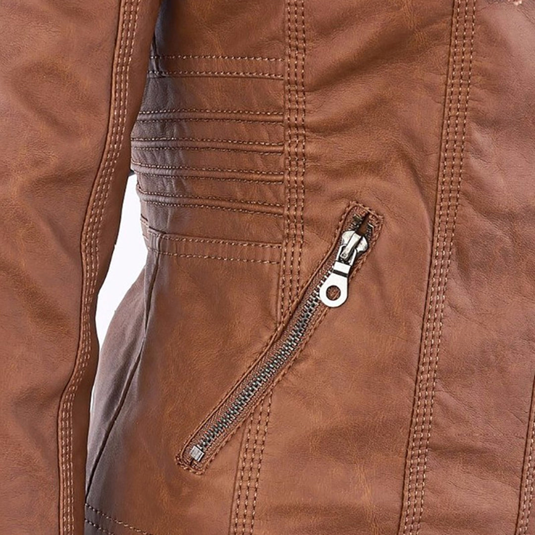Women's fitted hooded jacket in faux leather