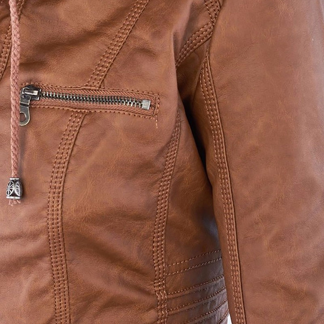 Women's fitted hooded jacket in faux leather