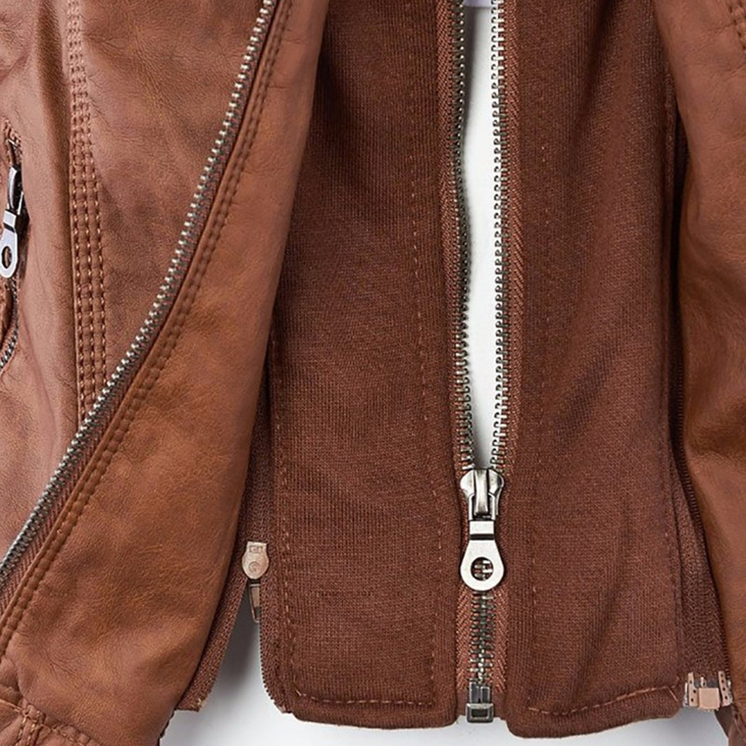 Women's fitted hooded jacket in faux leather