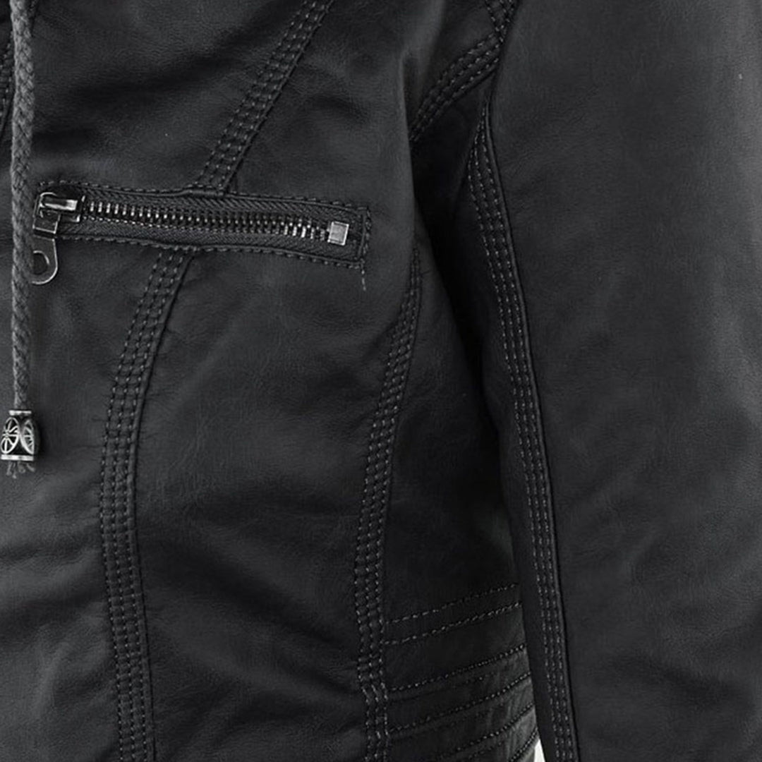Women's fitted hooded jacket in faux leather
