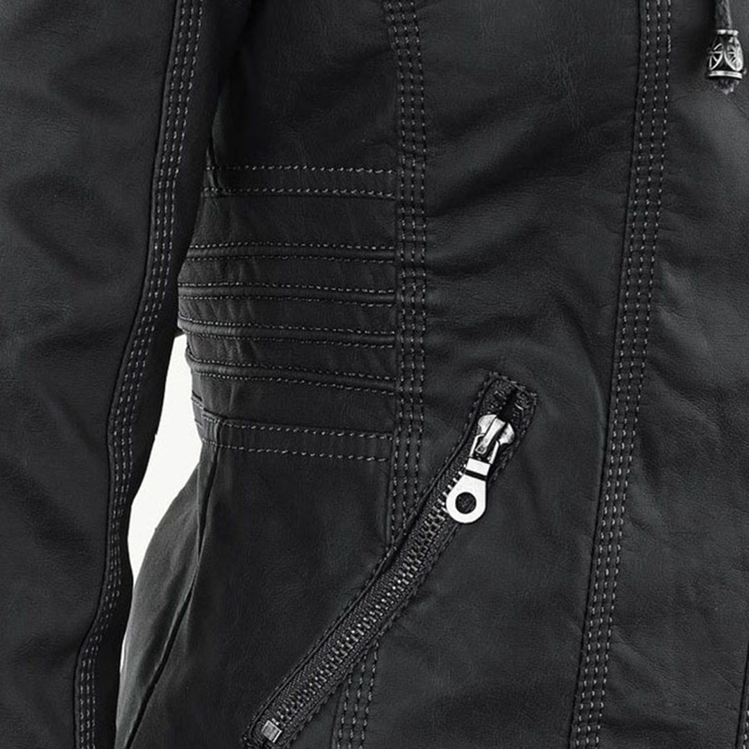 Women's fitted hooded jacket in faux leather