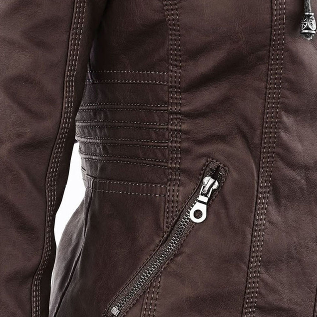 Women's fitted hooded jacket in faux leather