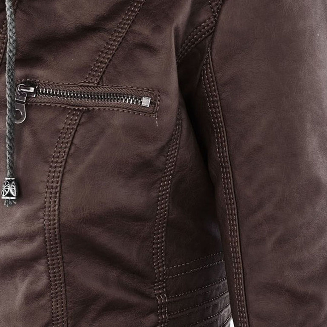 Women's fitted hooded jacket in faux leather