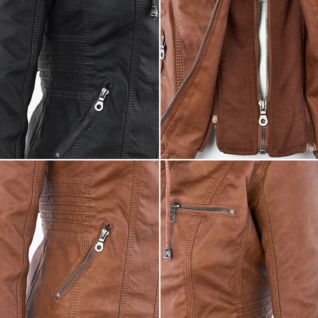 Women's fitted hooded jacket in faux leather