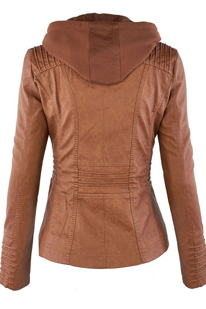 Women's fitted hooded jacket in faux leather
