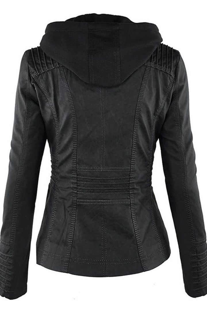 Women's fitted hooded jacket in faux leather