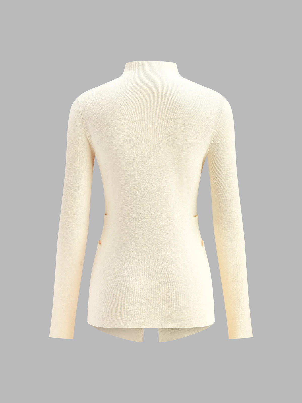 Women's fitted cardigan with a mock neck and pleated button front
