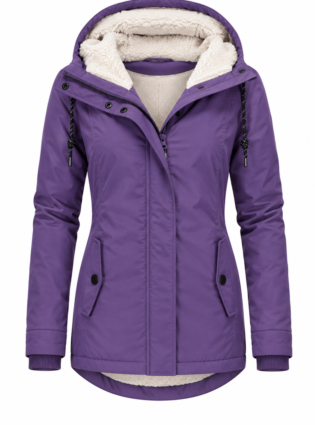Women's fitted parka with teddy lining and a fixed hood - purple