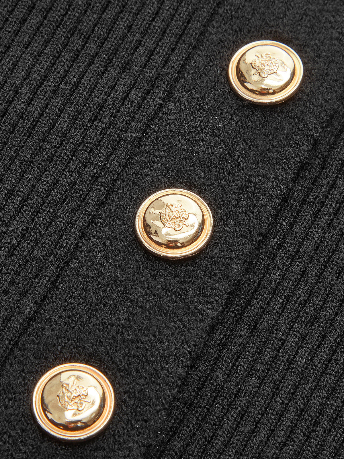 Women's fitted ribbed cardigan with a crew neck and gold-tone buttons