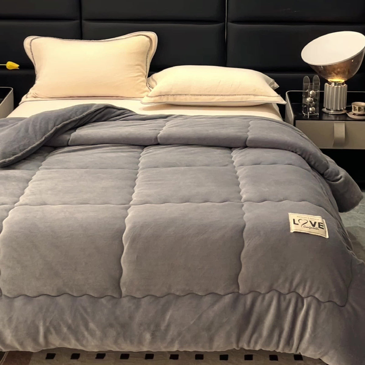 Quilted fleece duvet without a cover, with stitched squares - view 5