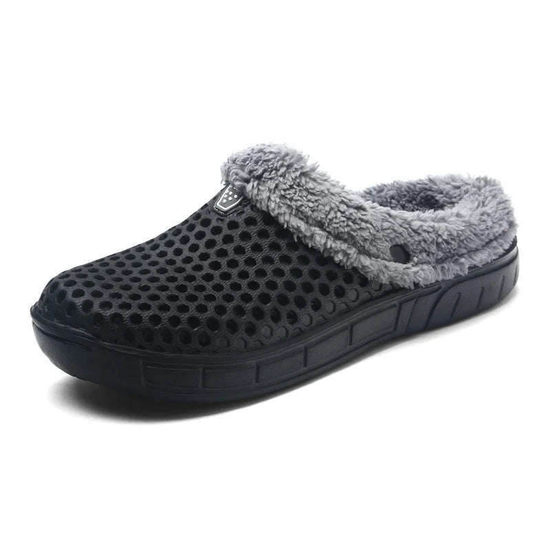 Slippers with a vented EVA upper, fleece lining and open heel