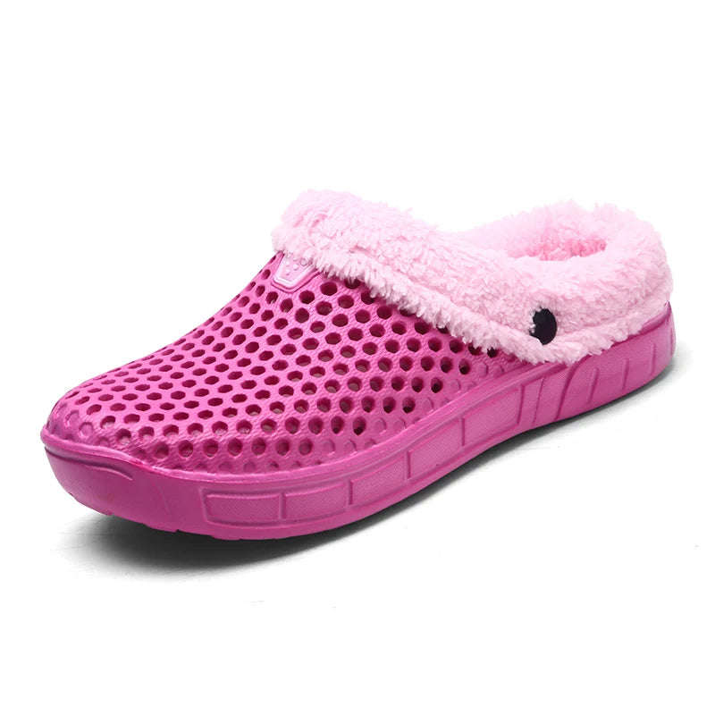 Slippers with a vented EVA upper, fleece lining and open heel - fuchsia / pink