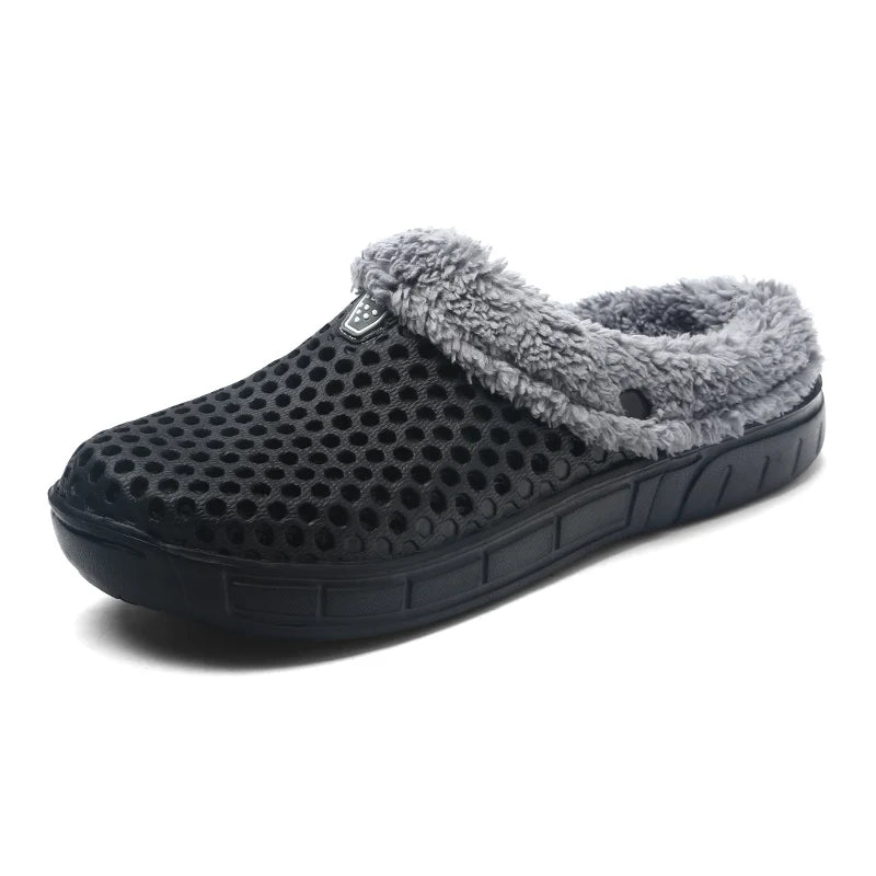 Slippers with a vented EVA upper, fleece lining and open heel - black / grey