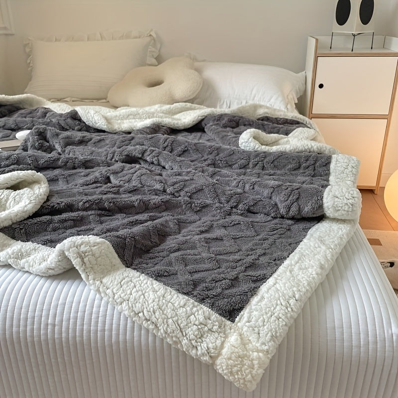 Reversible fleece throw with a cable pattern and sherpa back - view 3