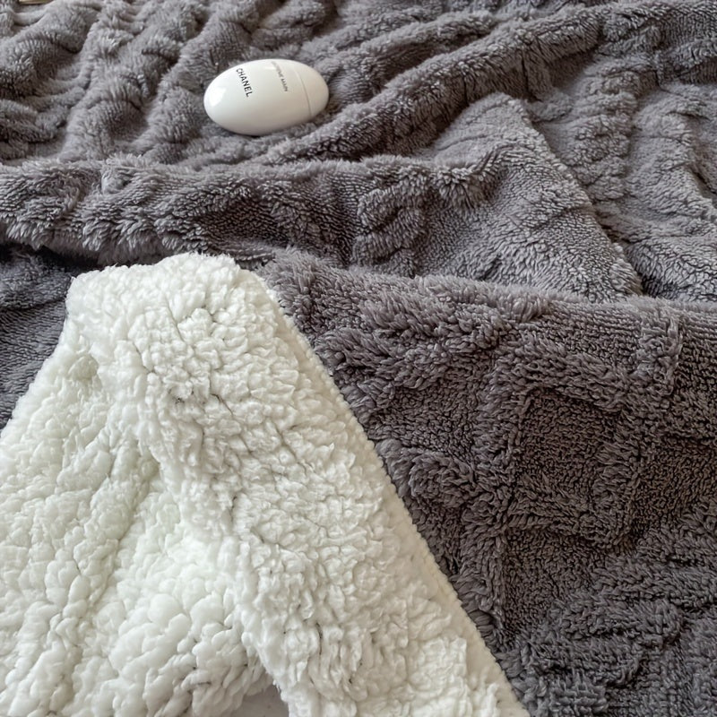 Reversible fleece throw with a cable pattern and sherpa back - view 4