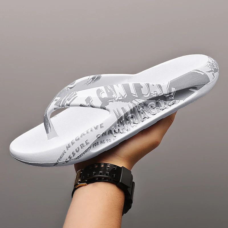 Flip flops in EVA with thick sole and letter print across straps and footbed - view 2