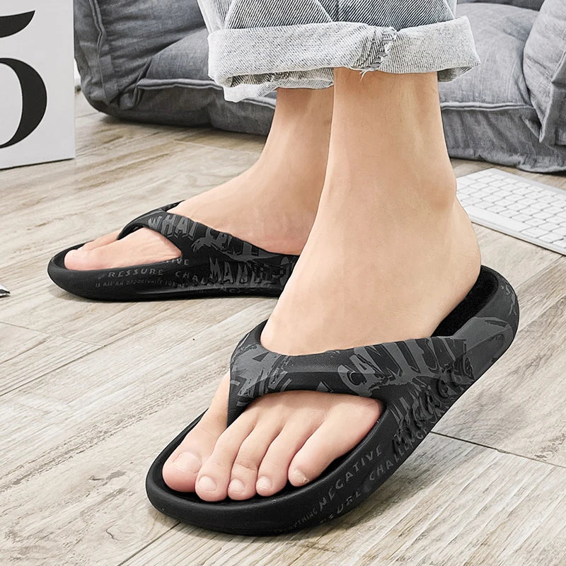 Flip flops in EVA with thick sole and letter print across straps and footbed - view 4