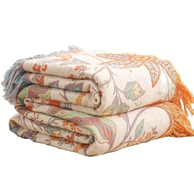Reversible bedspread with a floral pattern and fringe - view 4