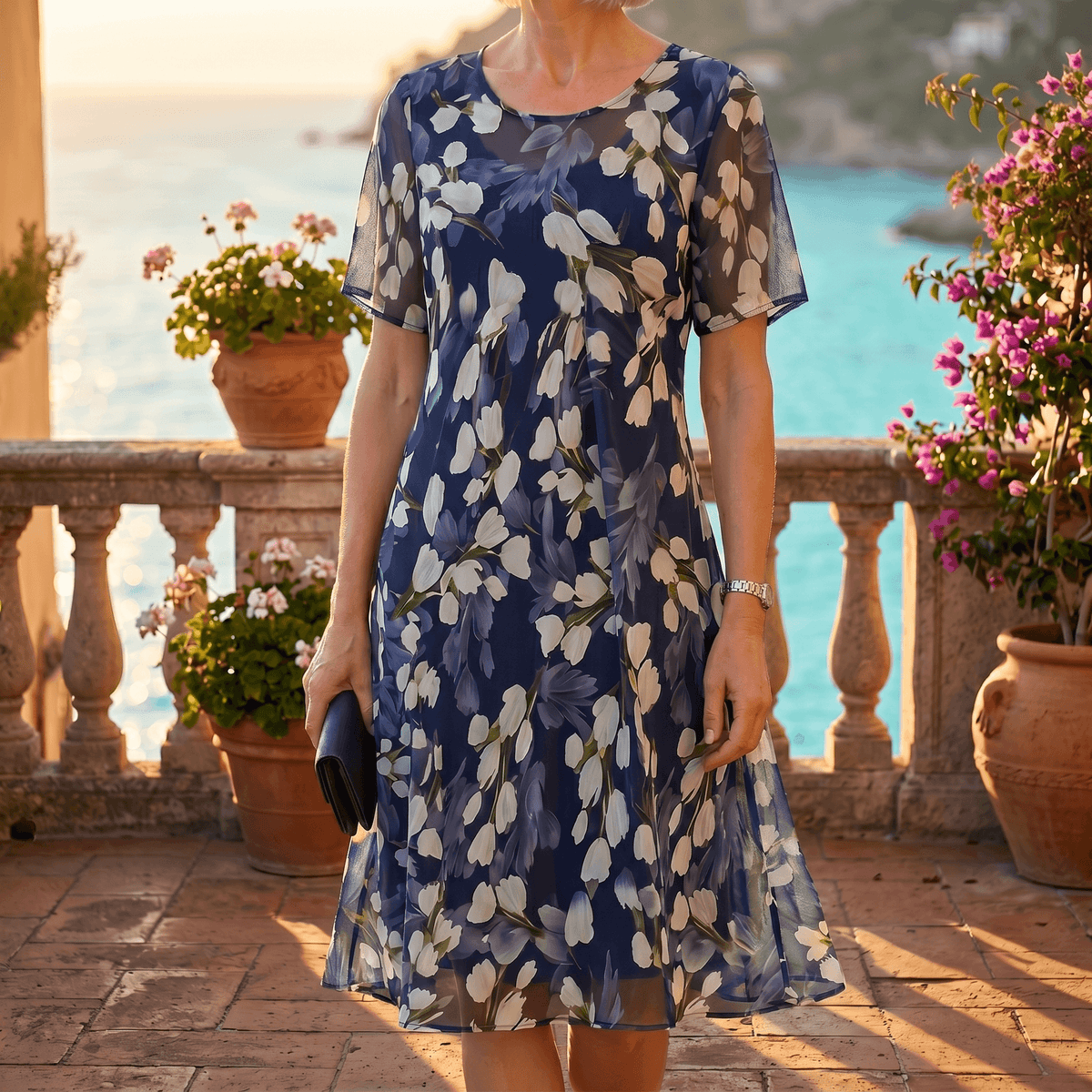 Women's navy floral chiffon dress