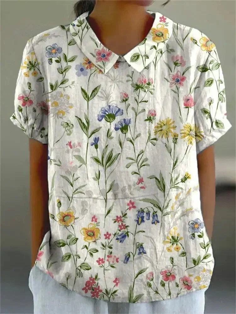 Women's Top - Floral Shirt in Green-yellow