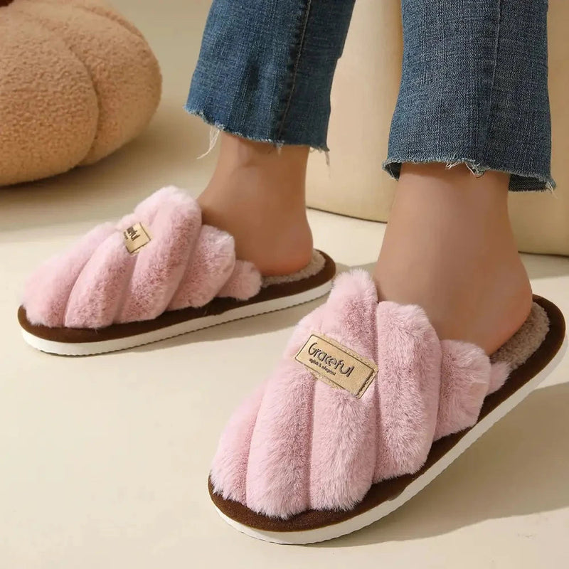 Fluffy slippers with crossover plush straps, teddy footbed and open heel - view 2