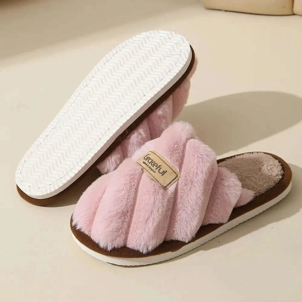 Fluffy slippers with crossover plush straps, teddy footbed and open heel - view 4