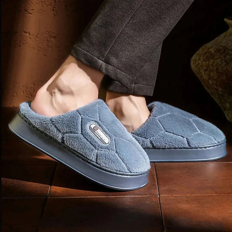 Fluffy slippers with a quilted honeycomb plush upper, open heel and EVA sole - view 2