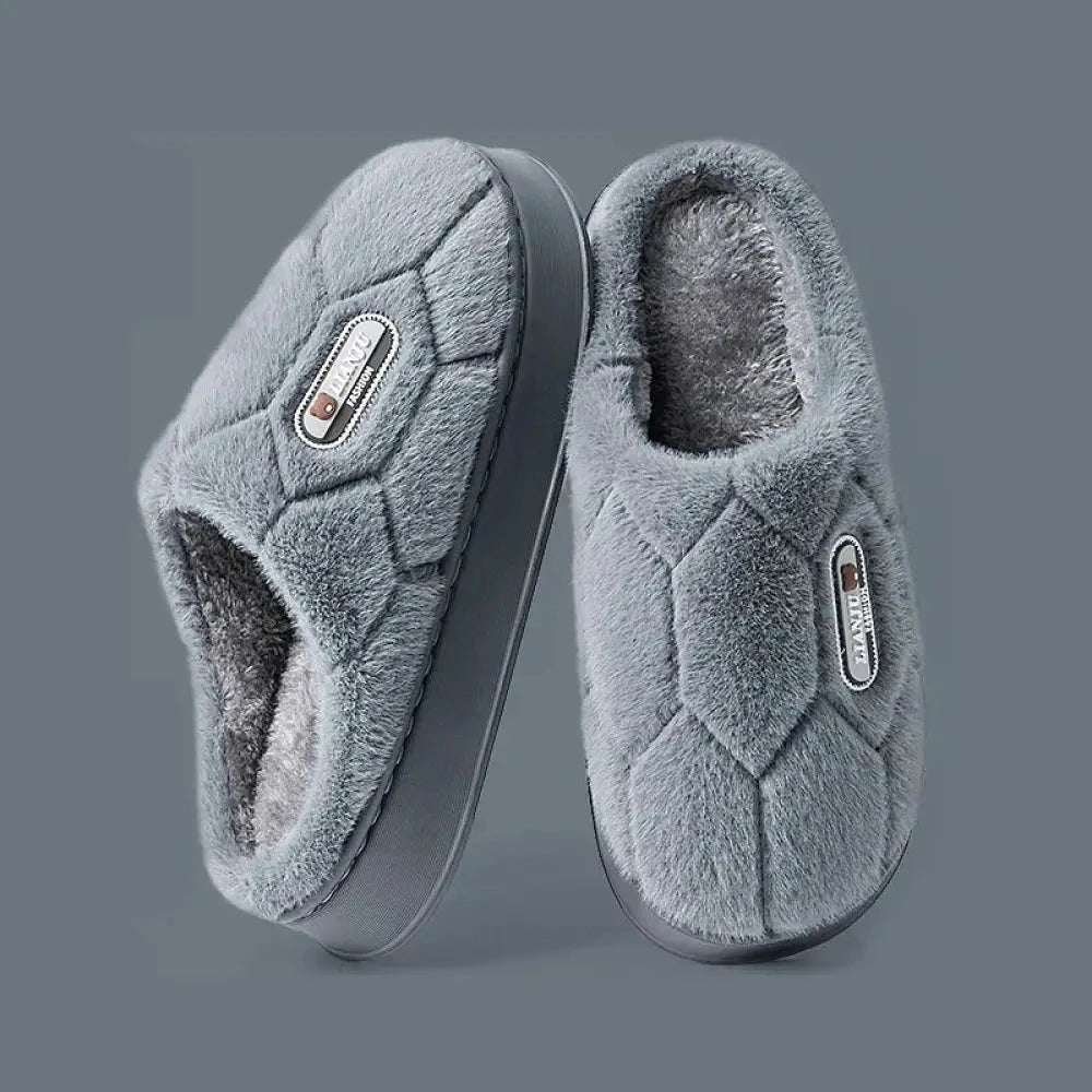 Fluffy slippers with a quilted honeycomb plush upper, open heel and EVA sole - grey