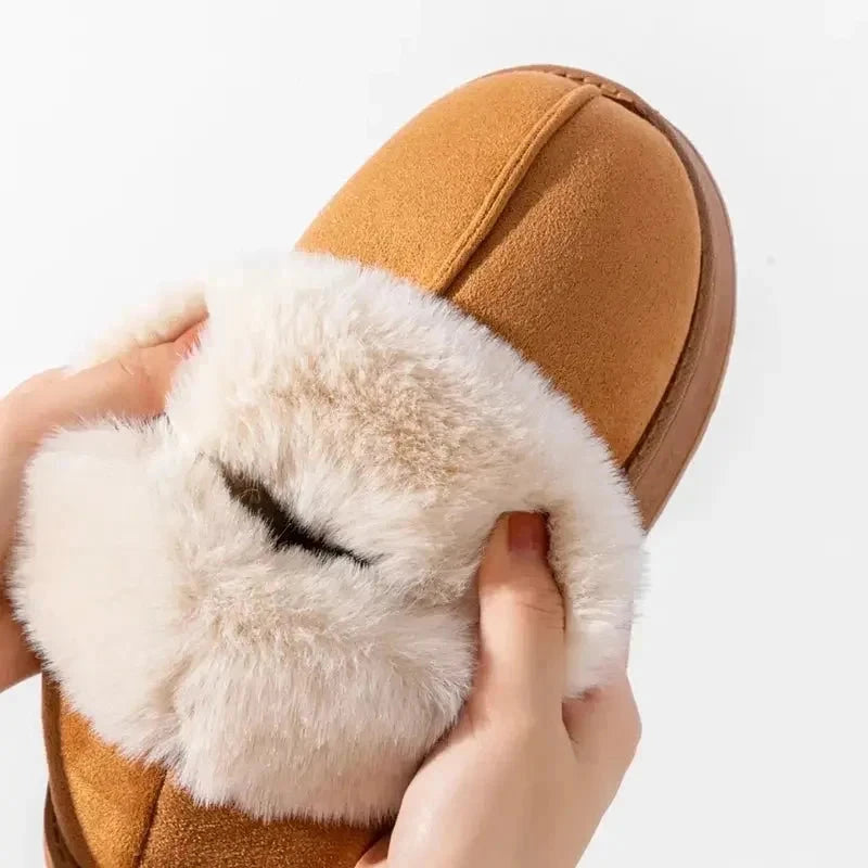 Fluffy slippers in a suede look with a fold-over plush cuff and platform sole - view 8