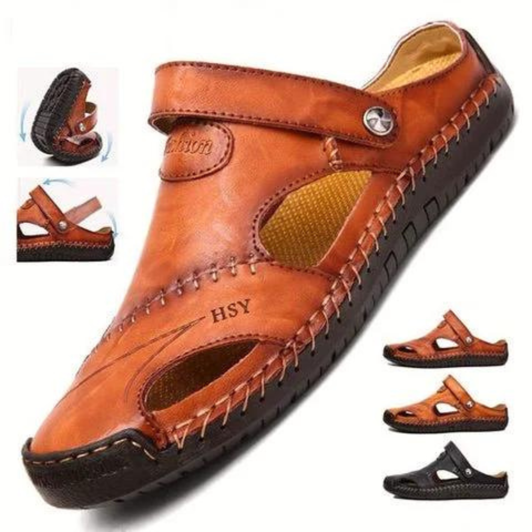 Men's Leather Sandals - Adjustable Two-Way Strap