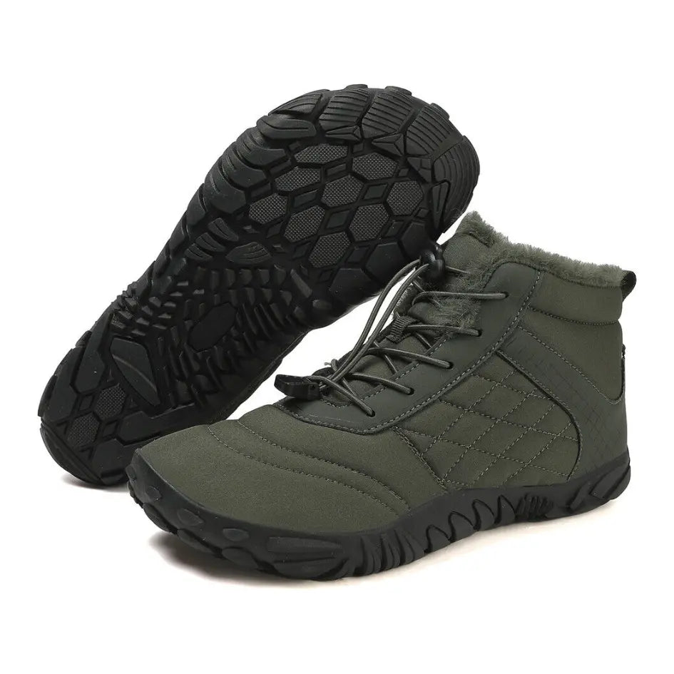 Unisex barefoot winter shoes with elastic laces and a wide toe box