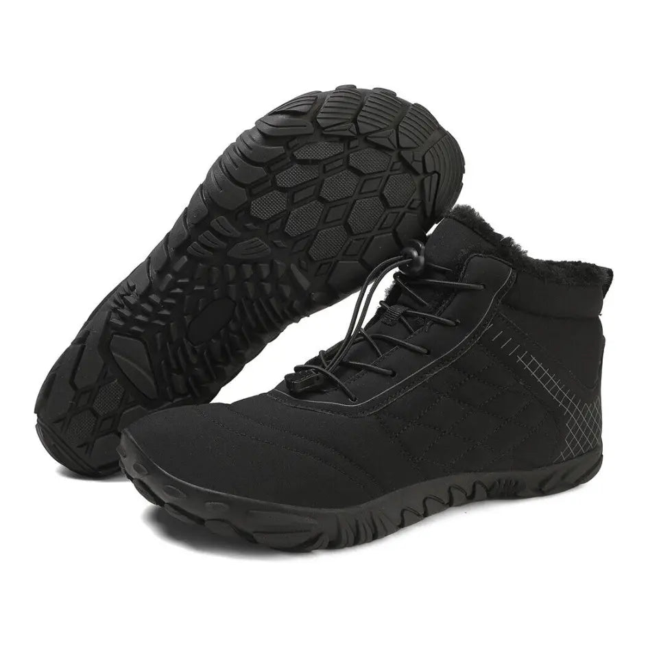 Unisex barefoot winter shoes with elastic laces and a wide toe box