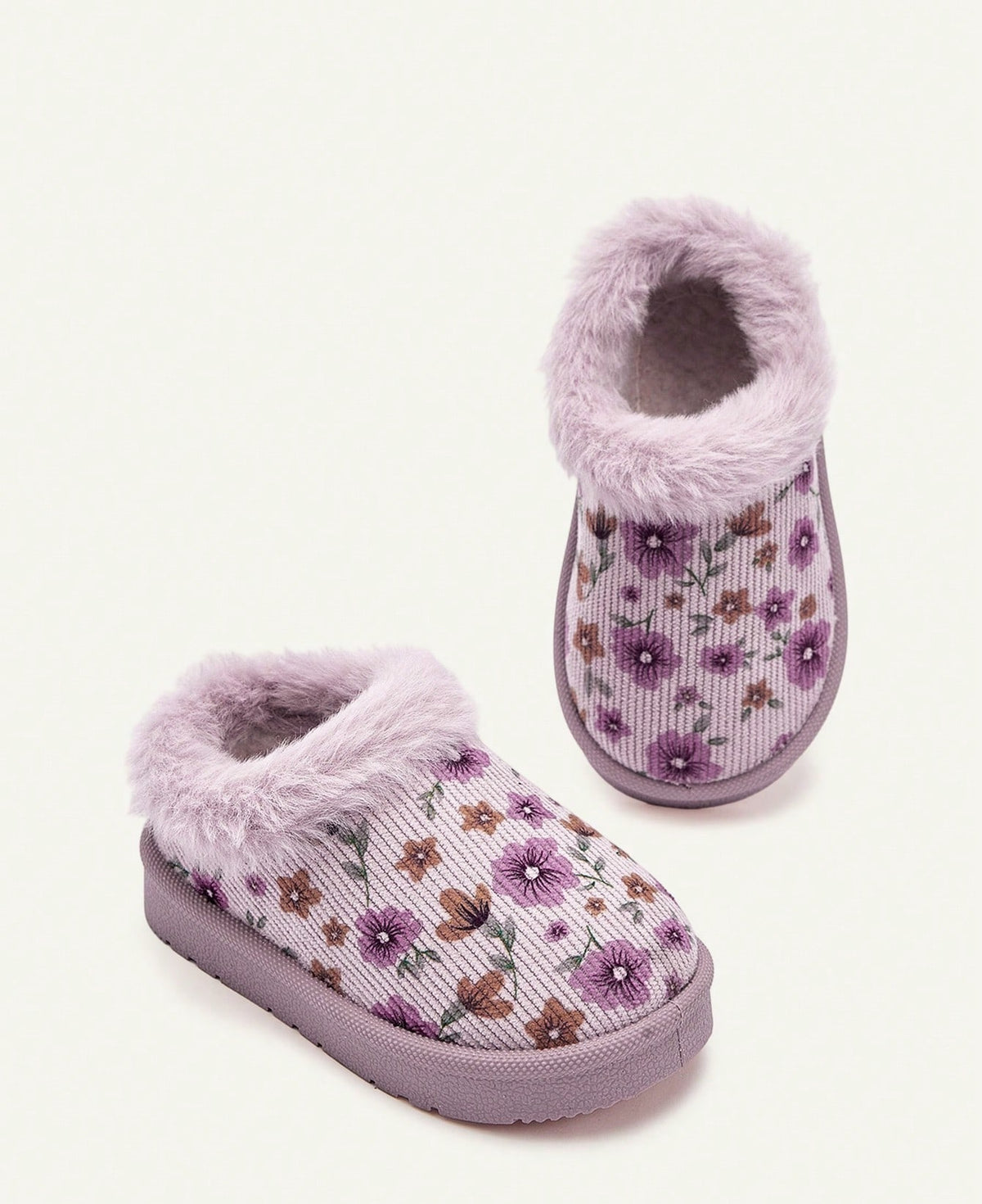 Floral slippers for girls with a plush collar, plush lining and a firm sole with tread - view 3