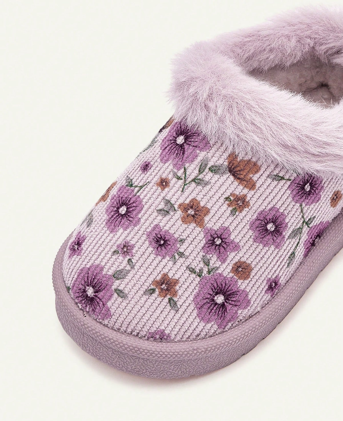 Floral slippers for girls with a plush collar, plush lining and a firm sole with tread - view 5
