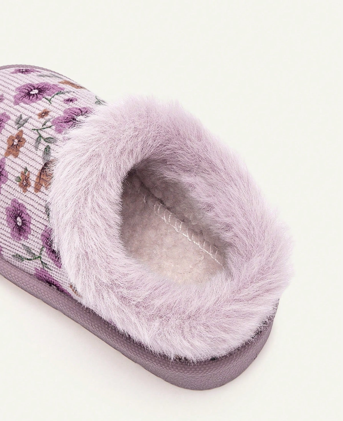 Floral slippers for girls with a plush collar, plush lining and a firm sole with tread - view 7