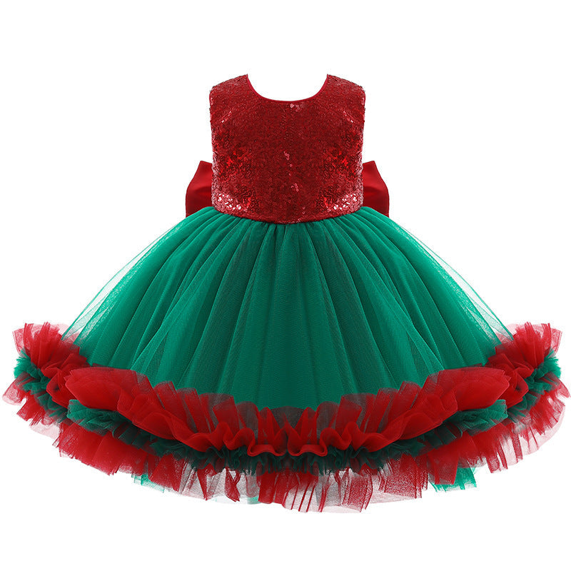 Girls' Christmas party dress with a sequinned bodice, tulle skirt and big bow
