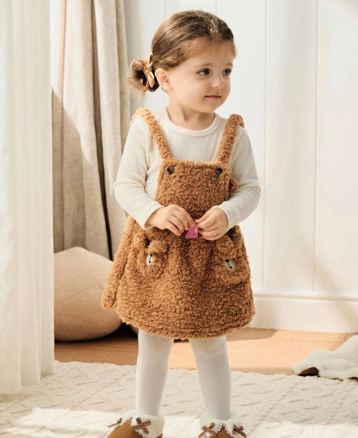 Slippers for girls with a thick plush collar, plush lining and a firm sole with tread - view 8