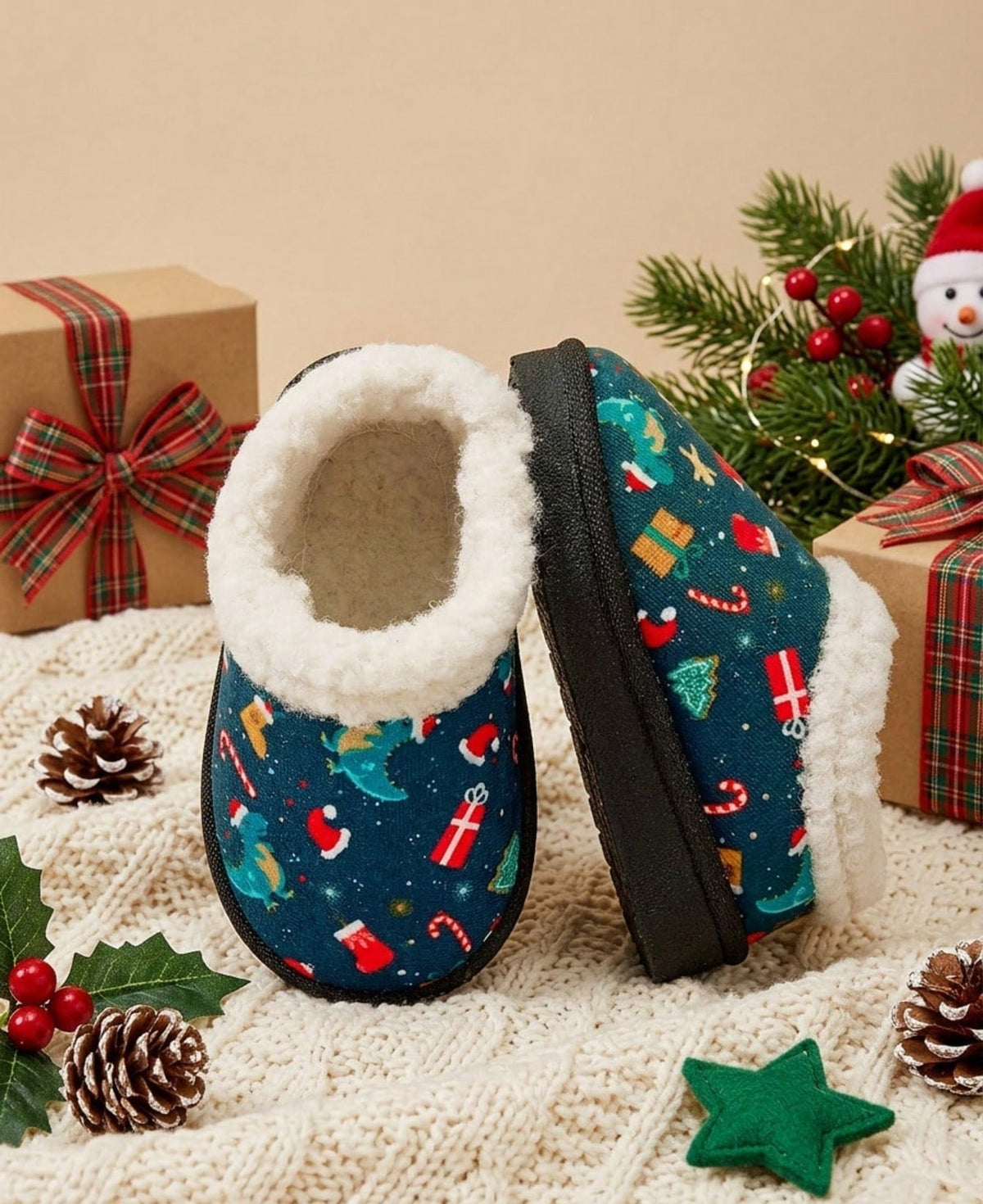 Slippers for girls with a thick plush collar, plush lining and a firm sole with tread - view 9