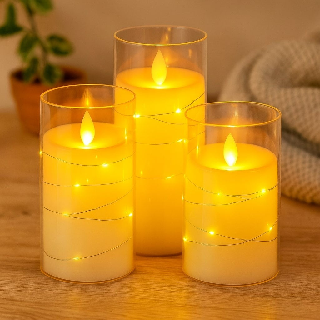 Three LED candles in glass cylinders with a remote and timer - view 6