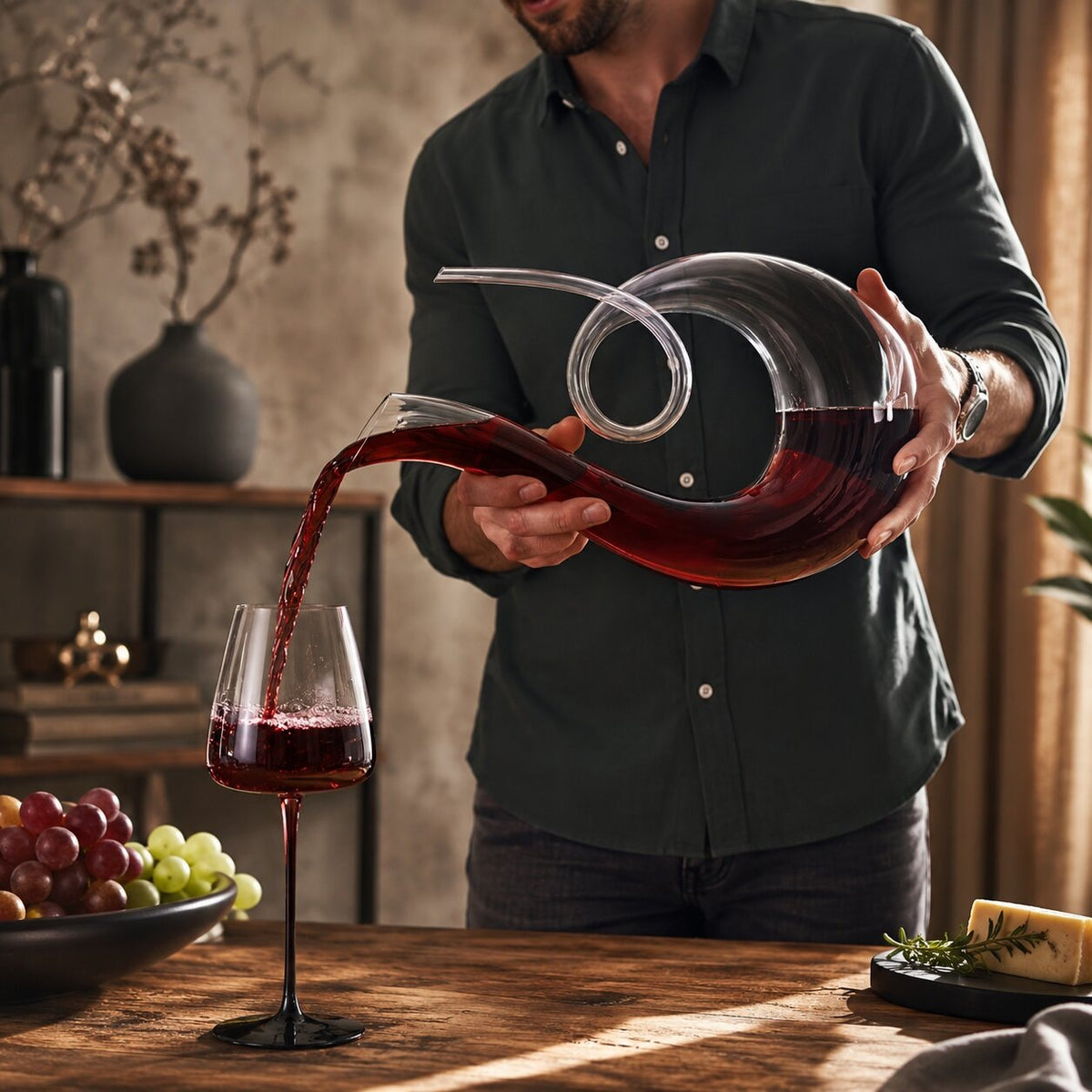 1.5 litre glass wine decanter with a swirl and a long spout - view 2