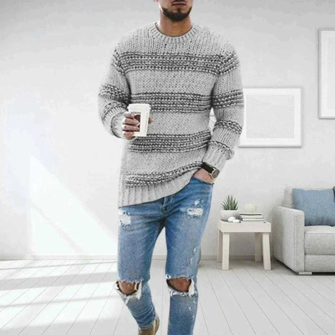 Men's striped knit jumper in Light Grey