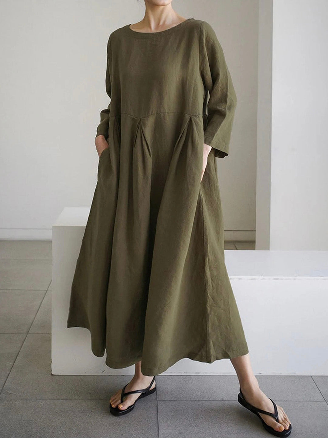 Women's Ivonne Cotton Maxi Dress – Side Pockets Casual – full length view
