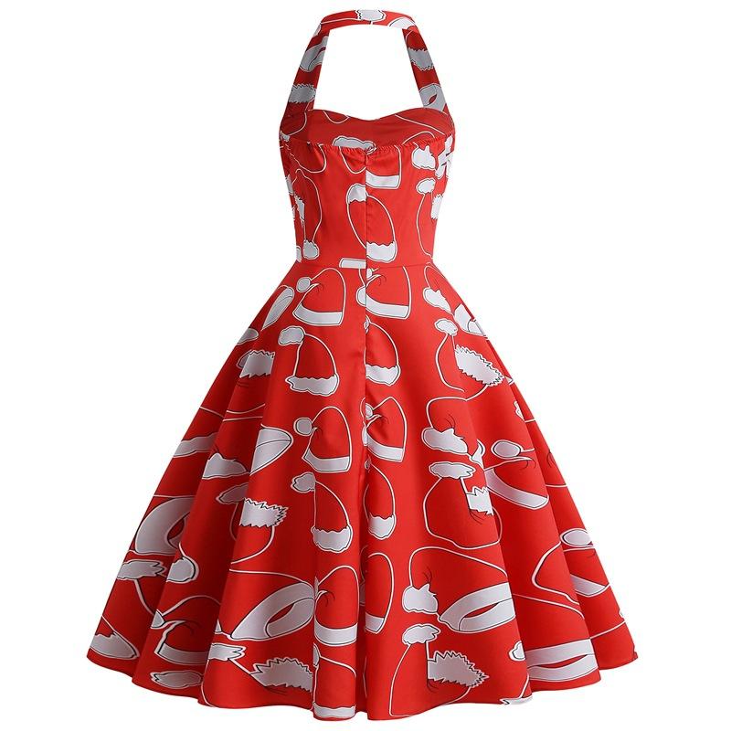 Women's halter-neck Christmas dress with sweetheart neckline and full skirt